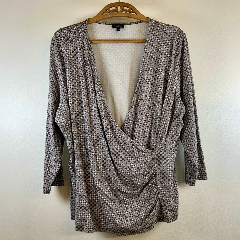 Talbots Women’s 2XP Brown Patterned Wrap Top - Picture 4 of 8